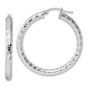Sterling Silver Textured Round Hoop Earrings 40mm x 4mm
