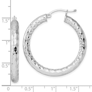 Sterling Silver Textured Round Hoop Earrings 35mm x 4mm