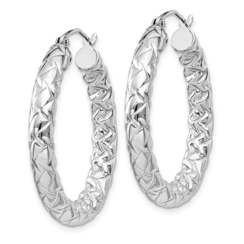 Sterling Silver Textured Round Hoop Earrings 30mm x 4mm