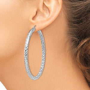 Sterling Silver Textured Round Hoop Earrings 60mm x 4mm