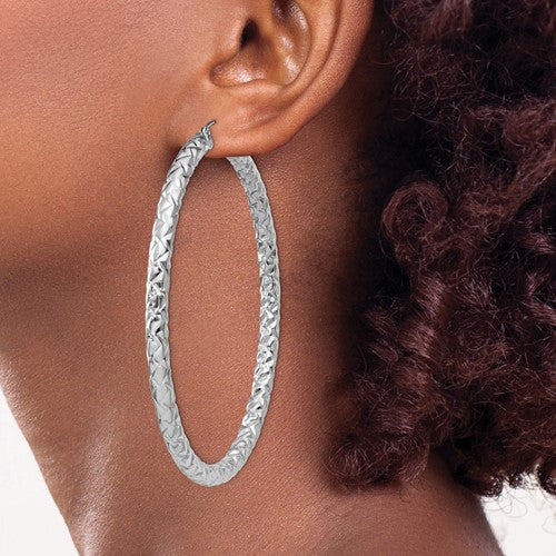 Sterling Silver Textured Round Hoop Earrings 65mm x 4mm