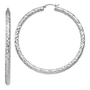 Sterling Silver Textured Round Hoop Earrings 65mm x 4mm