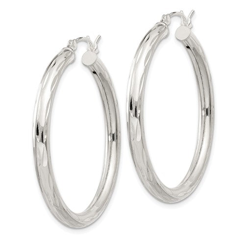 Sterling Silver Diamond Cut Classic Round Hoop Earrings 35mm x 3mm