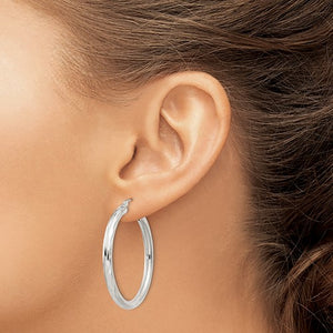 Sterling Silver Diamond Cut Classic Round Hoop Earrings 35mm x 3mm