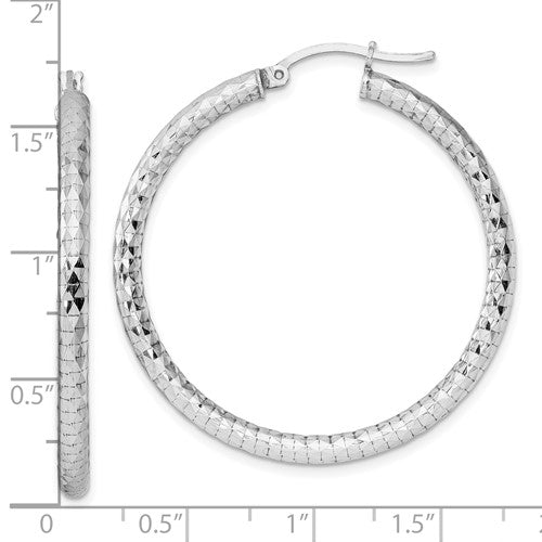 Sterling Silver Diamond Cut Classic Round Hoop Earrings 42mm x 3mm