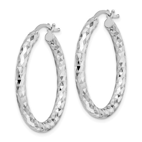 Sterling Silver Diamond Cut Classic Round Hoop Earrings 25mm x 3mm