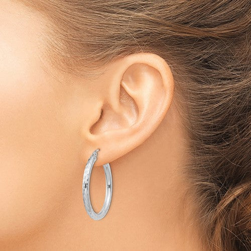 Sterling Silver Diamond Cut Classic Round Hoop Earrings 31mm x 3mm
