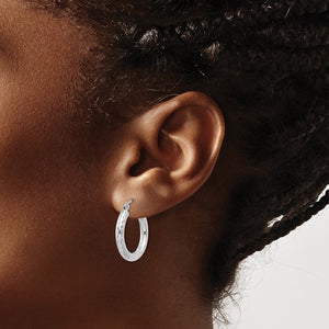 Sterling Silver Diamond Cut Classic Round Hoop Earrings 20mm x 3mm