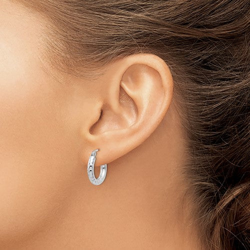 Sterling Silver Diamond Cut Classic Round Hoop Earrings 16mm x 3mm