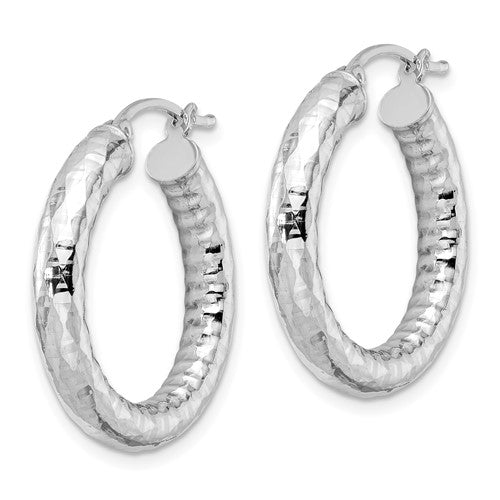 Sterling Silver Diamond Cut Classic Round Hoop Earrings 24mm x 4mm