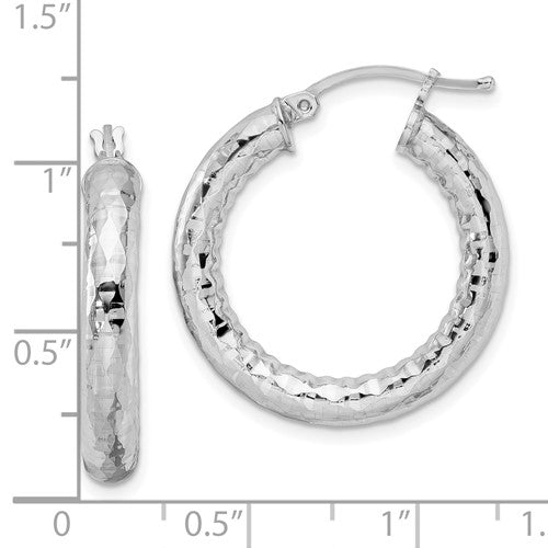 Sterling Silver Diamond Cut Classic Round Hoop Earrings 24mm x 4mm
