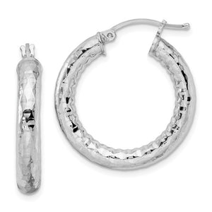 Sterling Silver Diamond Cut Classic Round Hoop Earrings 24mm x 4mm