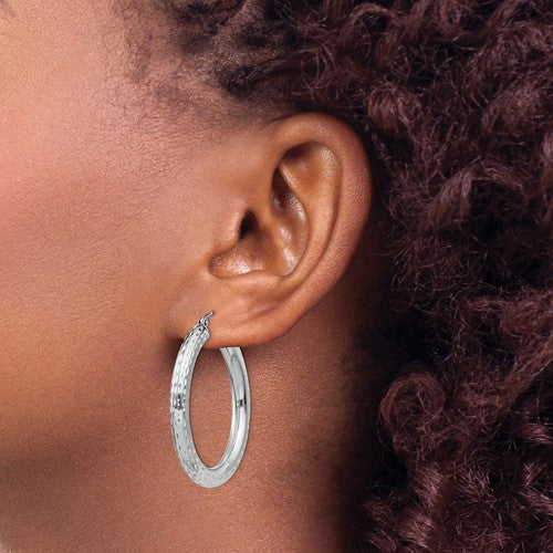 Sterling Silver Diamond Cut Classic Round Hoop Earrings 35mm x 4mm