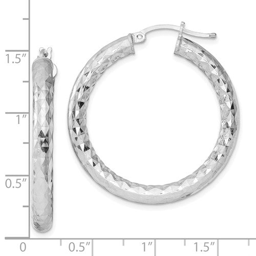 Sterling Silver Diamond Cut Classic Round Hoop Earrings 35mm x 4mm