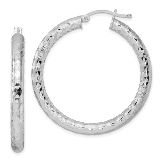Sterling Silver Diamond Cut Classic Round Hoop Earrings 39mm x 4mm