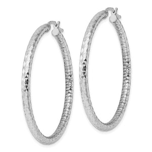 Sterling Silver Diamond Cut Classic Round Hoop Earrings 48mm x 3mm