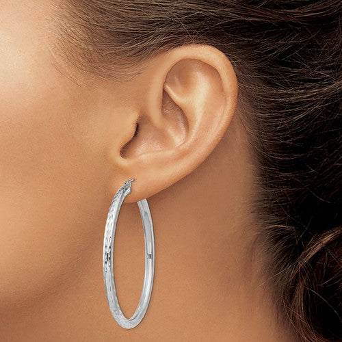 Sterling Silver Diamond Cut Classic Round Hoop Earrings 48mm x 3mm