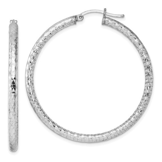 Sterling Silver Diamond Cut Classic Round Hoop Earrings 48mm x 3mm