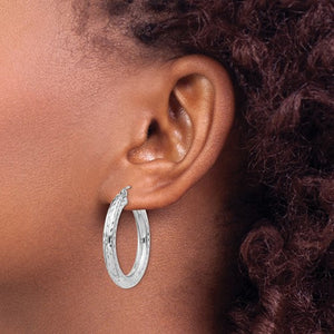 Sterling Silver Diamond Cut Classic Round Hoop Earrings 30mm x 4mm