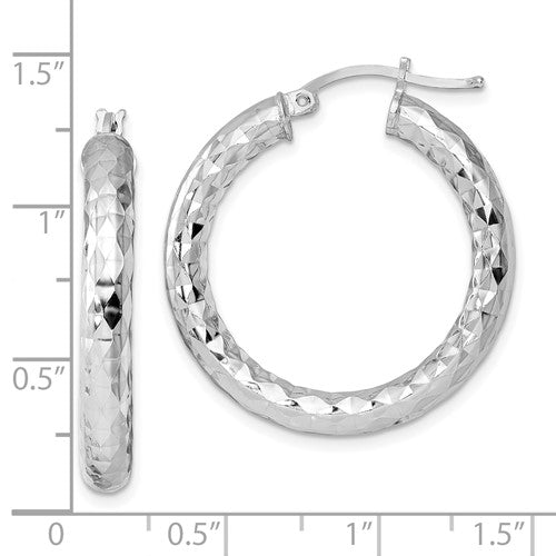 Sterling Silver Diamond Cut Classic Round Hoop Earrings 30mm x 4mm