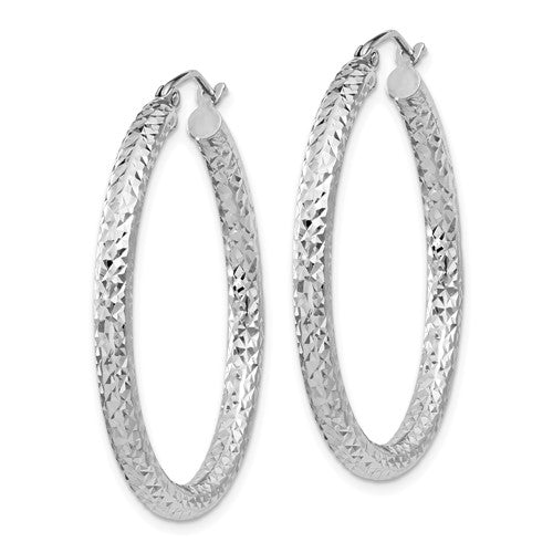 Sterling Silver Diamond Cut Classic Round Hoop Earrings 35mm x 3mm