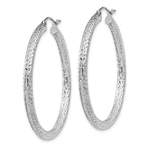 Sterling Silver Diamond Cut Classic Round Hoop Earrings 40mm x 3mm