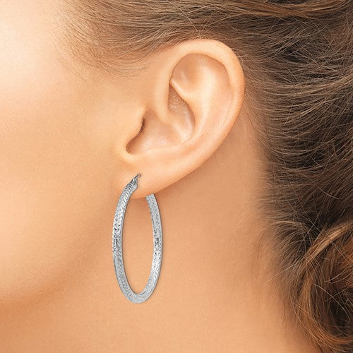 Sterling Silver Diamond Cut Classic Round Hoop Earrings 40mm x 3mm