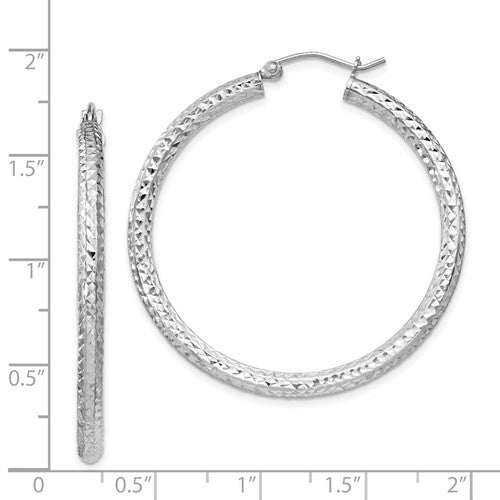 Sterling Silver Diamond Cut Classic Round Hoop Earrings 40mm x 3mm