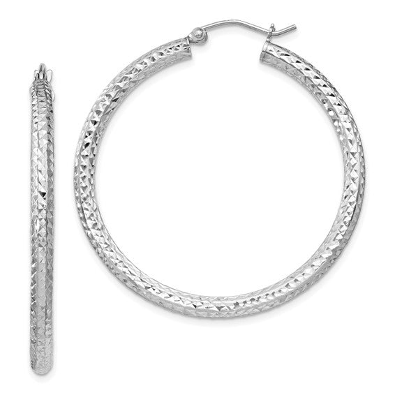 Sterling Silver Diamond Cut Classic Round Hoop Earrings 40mm x 3mm