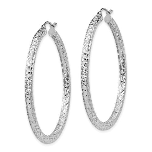 Sterling Silver Diamond Cut Classic Round Hoop Earrings 45mm x 3mm