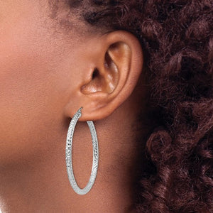 Sterling Silver Diamond Cut Classic Round Hoop Earrings 45mm x 3mm
