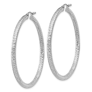 Sterling Silver Diamond Cut Classic Round Hoop Earrings 49mm x 3mm