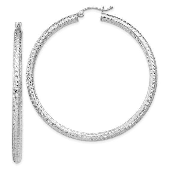 Sterling Silver Diamond Cut Classic Round Hoop Earrings 49mm x 3mm