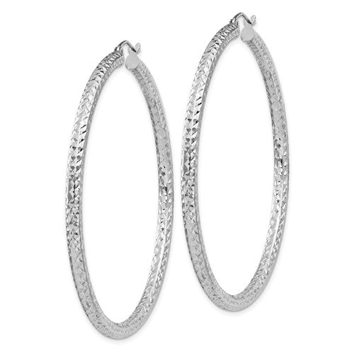 Sterling Silver Diamond Cut Classic Round Hoop Earrings 51mm x 3mm