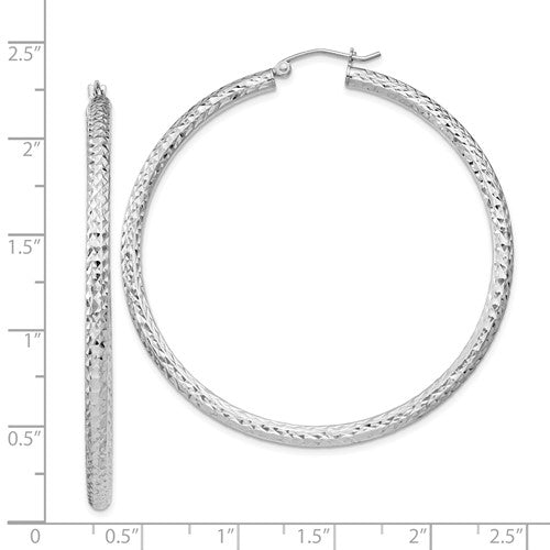 Sterling Silver Diamond Cut Classic Round Hoop Earrings 51mm x 3mm