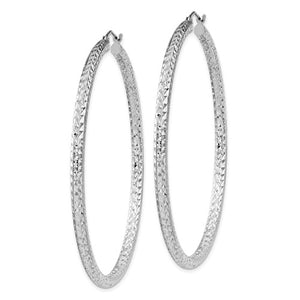 Sterling Silver Diamond Cut Classic Round Hoop Earrings 60mm x 3mm