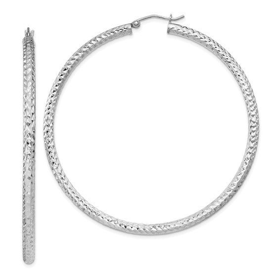 Sterling Silver Diamond Cut Classic Round Hoop Earrings 60mm x 3mm