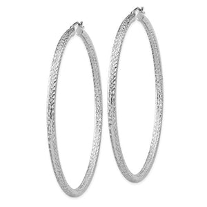 Sterling Silver Diamond Cut Classic Round Hoop Earrings 65mm x 3mm