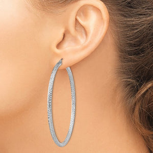 Sterling Silver Diamond Cut Classic Round Hoop Earrings 65mm x 3mm
