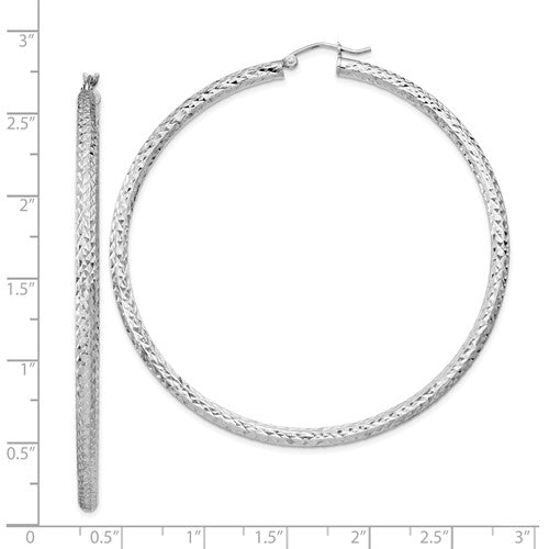 Sterling Silver Diamond Cut Classic Round Hoop Earrings 65mm x 3mm