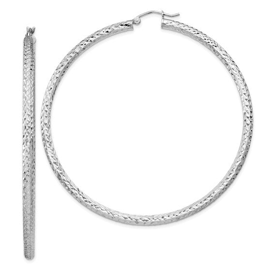 Sterling Silver Diamond Cut Classic Round Hoop Earrings 65mm x 3mm