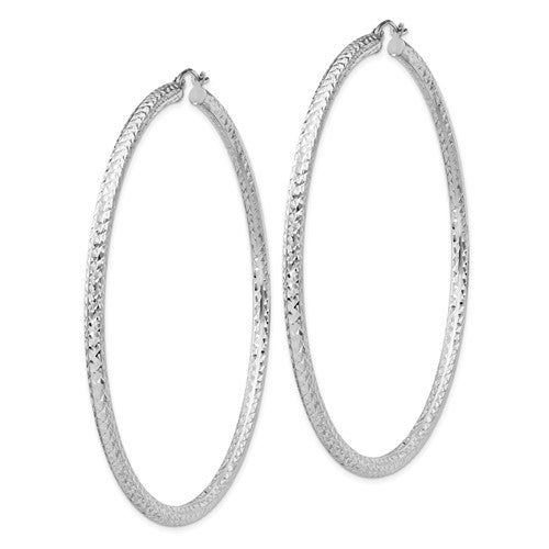 Sterling Silver Diamond Cut Classic Round Hoop Earrings 70mm x 3mm