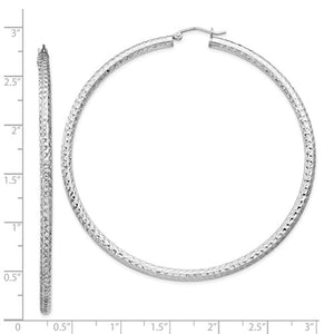 Sterling Silver Diamond Cut Classic Round Hoop Earrings 70mm x 3mm