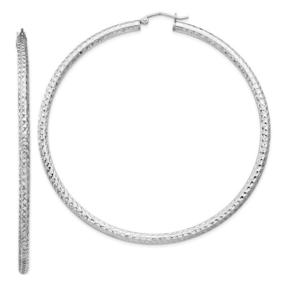 Sterling Silver Diamond Cut Classic Round Hoop Earrings 70mm x 3mm