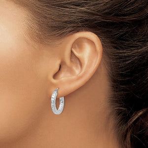 Sterling Silver Diamond Cut Square Tube Round Hoop Earrings 20mm x 3mm