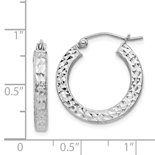 Sterling Silver Diamond Cut Square Tube Round Hoop Earrings 20mm x 3mm