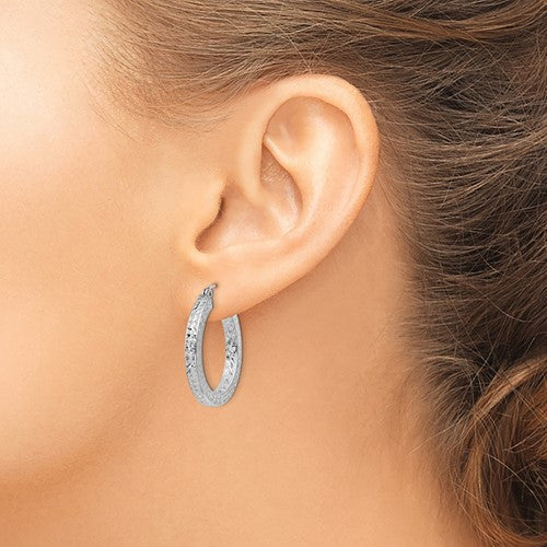 Sterling Silver Diamond Cut Square Tube Round Hoop Earrings 25mm x 3mm