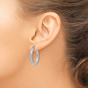 Sterling Silver Diamond Cut Square Tube Round Hoop Earrings 25mm x 3mm
