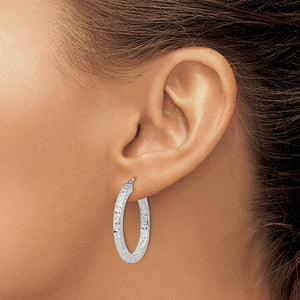 Sterling Silver Diamond Cut Square Tube Round Hoop Earrings 27mm x 3mm