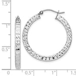 Lataa kuva Galleria-katseluun, Sterling Silver Diamond Cut Square Tube Round Hoop Earrings 27mm x 3mm
